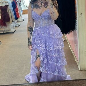 Lavender Layered Gown with Glitter Accents